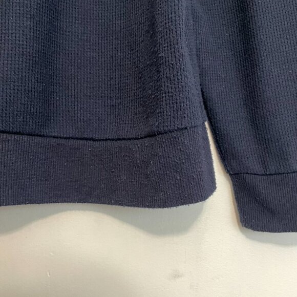 SPLENDID ANTHROPOLOGIE ANTHRO Waffle Mixed Puff Sleeve Top Navy Blue Henley Knit - Picture 13 of 14
